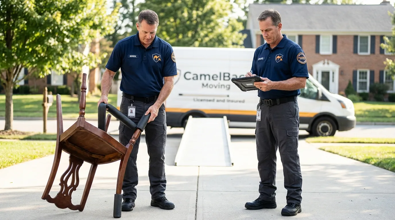 Movers inspecting furniture for damage prevention before loading in Cold Spring, NY